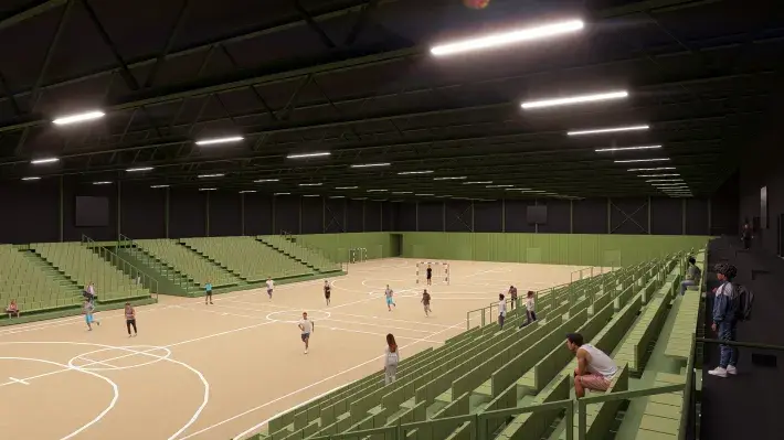 Illustrasjon/skjermbilde av Tromsøhallen – idrettshall under rehabilitering og nybygg i Tromsø